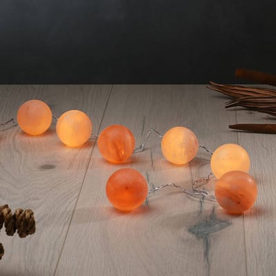 Himalayazoutkristallen Verlichting - Fire Stone Wereldbolvorm - Lichtsnoer Op batterij - 8 stuks - Sfeerverlichting - Ledverlichting - Woonaccessoires - Oranje