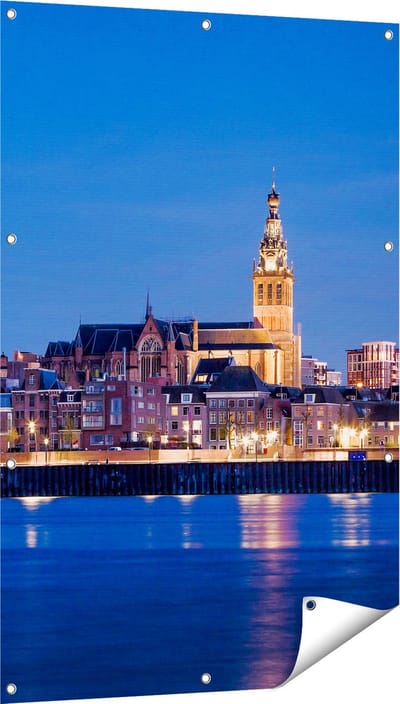 Gards Tuinposter Nijmegen Skyline met de Waal Rivier - 80x120 cm - Tuindoek - Tuindecoratie - Wanddecoratie buiten - Tuinschilderij