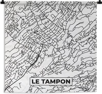Wandkleed - Wanddoek - Stadskaart - Plattegrond - Kaart - Frankrijk - Le Tampon - Zwart wit - 180x180 cm - Wandtapijt