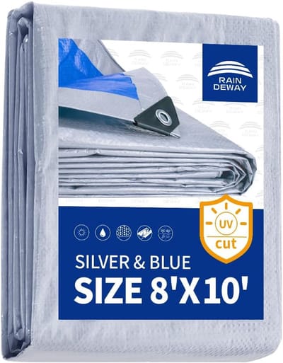 Waterdicht Zeil - Beschermhoes Cover - Universeel Gebruik - Versterkte Randen - 8x10 Voet - Zilver Blauw