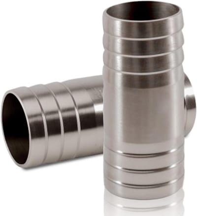 2 stuks 22 mm roestvrij stalen rechte slangtule, 2-weg I-vormige 304 slangschroefverbinding, roestvrij stalen rechte slangschroefverbinding, slangtulefittingen, voor tuinslang, olie, lucht, water.