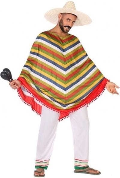 Mexicaanse poncho verkleedpak - kostuum - voor heren - Mexico thema - carnavalskleding - voordelig geprijsd XXL