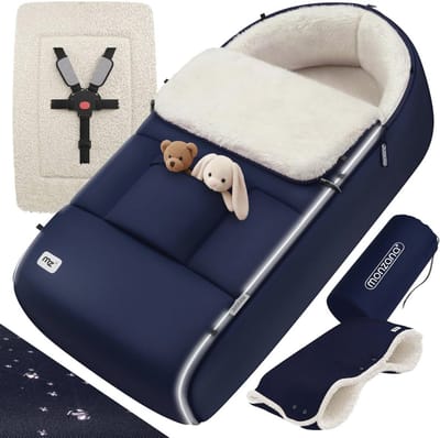 Voetenzak Baby met Handwarmers en Reflectoren voor Kinderwagen en Autostoel - Winter Slaapzak Marineblauw
