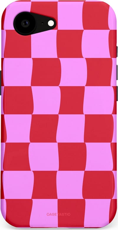 Casetastic hoesje geschikt voor Apple iPhone 16e / Apple iPhone 17e - MagSafe - Dubbellaagse bescherming - Dansend Ruitje - Fashion Case - Rood Lavendel Roze