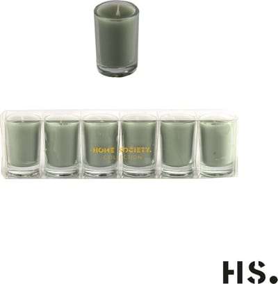 Home Society - 8 uurskaarsjes - Mini kaarsjes in glas - 6 stuks -Licht groen/Celadon