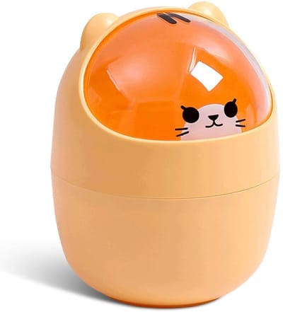 Mini Desktop Prullenbak met Swing Deksel - Cartoon Kat Design - Kleine Countertop Prullenbak - Geel - Organiseren - Opruimen - Decoratie