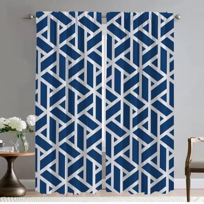 Raamgordijn voor Kamer 2 Panelen Geometrische Patronen Polyester Anti-muggen Gordijnen Halloween Decoratie Gordijnen Scheidingswand Woonkamer W50xH70cmx2pcs-CL blue