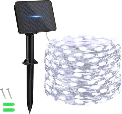 Zonne-energie Fairy Lights 50 LED 5 m Koud Wit Weerbestendige Koperdraad voor Tuin, Terras, Yard, Boom, Feest, Verjaardag, Bruiloft