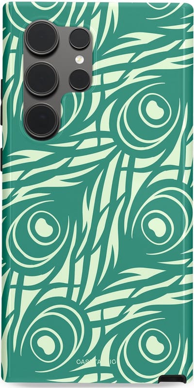 Casetastic hoesje geschikt voor Samsung Galaxy S24 Ultra - Dubbellaagse bescherming - Troste Turquoise Pauw Veren - Fashion Case - Turquoise Mintgroen Crème