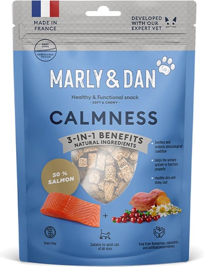 MARLY & DAN kattensnack 40 gr CALMNESS - 50% ZALM - graanvrij- vrij van kleur, smaak en kunstmatige bewaarmiddelen - geen toegevoegde suiker 3 in 1 benitfits . .