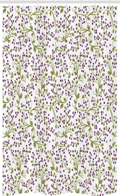Abakuhaus Douchegordijn – Groene bladeren en bessen – 120 x 180 cm – Olijfgroen/Lavendel