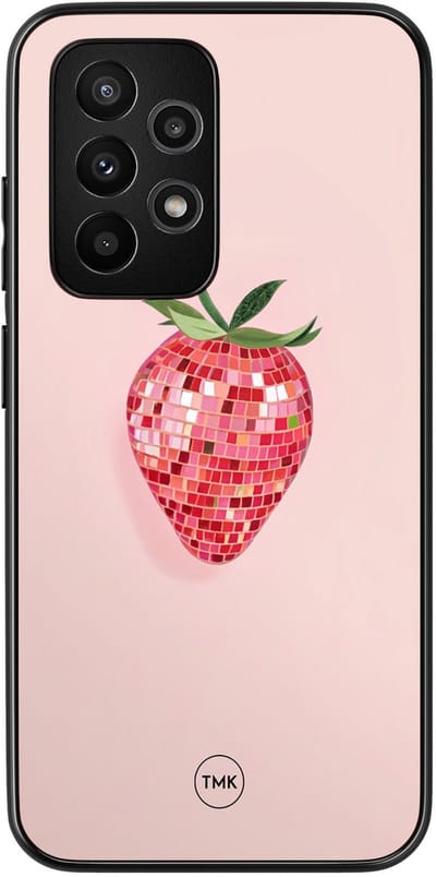 Hoesje geschikt voor Samsung Galaxy A52 5G - Disco aardbei - Roze - TPU case - Print - Hardcase zwart telefoonhoesje