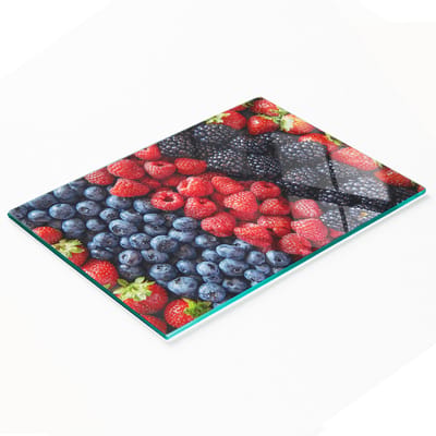 Keukenplank van gehard glas met decoratieve bosvruchtenafbeeldingen, 80x52 cm