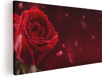 Artaza Canvas Schilderij Roos - 40x20 cm - Klein - Wanddecoratie Bloemen - Muurdecoratie Woonkamer - Schilderijen Op Canvas Rood