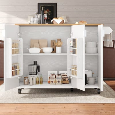 MODFU - Keukeneiland - Uitschuifbaar En Verrijdbaar - Opklapbaar Ontwerp - Voor Keuken - MDF - Wit - 130 x 45/75 x 92 cm