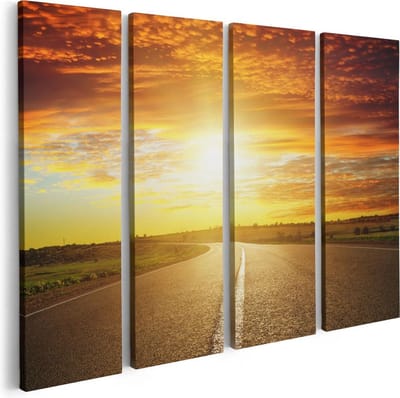 Artaza Canvas Schilderij Vierluik Zonsondergang Over De Weg Met Een Rode Lucht - 80x60 - Foto Op Canvas - Canvas Print