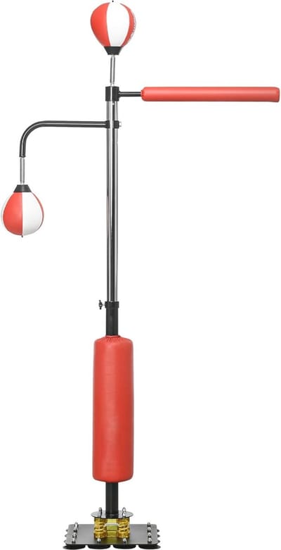 Vrijstaande bokszak met verstelbare hoogte en speedballen voor bokstraining