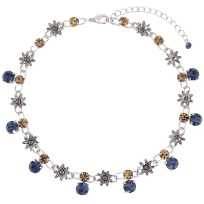 Behave - Korte ketting zilverkleur met bruine en blauwe stenen - 33 cm + verlengketting