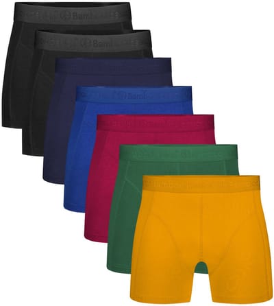 Bamboo Basics Heren Bamboe Boxershorts Rico (7-pack) - Zwart, Navy, Blauw, Rood, Groen & Geel Ton Sur Ton - Ondergoed Heren - Boxershort Heren Lange pijp - Maat S