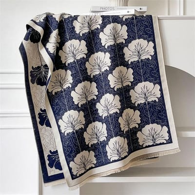 Luxe Winter Kasjmier Sjaal Dames Bloemenprint Sjaal Wikkel Zacht Pareo Elegante Poncho Dames Dik Warm Dekentje Echarpe Pashmina 65X185cm gray