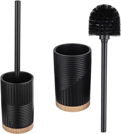 KADAX Wc-borstel met houder, toiletborstelset, toiletborstelset met handvat en houder, toiletborstel met borstelhouder, wc-garnituur zonder boren (rond zwart)