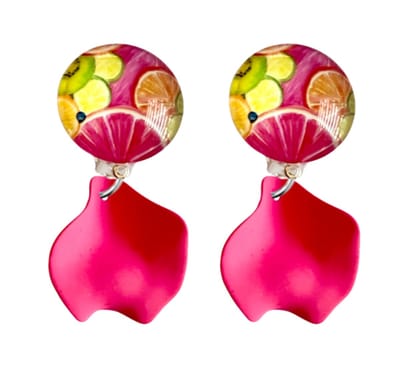 Clip oorbellen- Citrus- roze- geen gaatje- Charme Bijoux