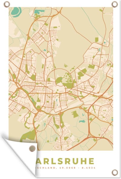 Muurdecoratie Plattegrond - Karlsruhe - Vintage - Kaart - Stadskaart - 120x180 cm - Tuinposter - Tuindoek