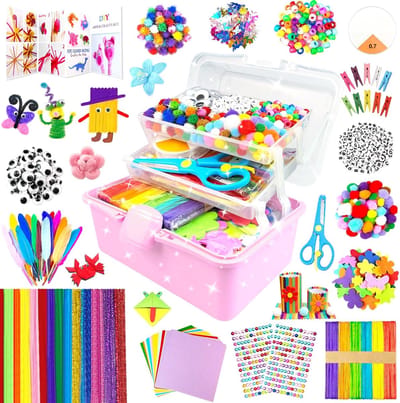 Kunst- en knutselbenodigdheden voor kinderen, knutselset voor kinderen, meisjes en jongens, roze