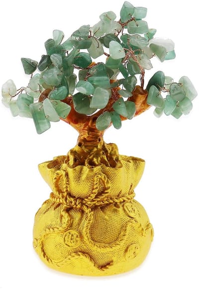 Dailygoods- Geluksteen Boom - Feng Shui Decoratie - Geldboom Sculptuur - Kristal/Hars - 18x8 cm - Handgemaakt Ornament - Gelukboom
