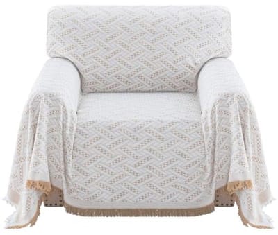 Zachte katoenen deken en sofahoes voor fauteuils en banken - gebreide decoratieve plaid (180 x 230 cm, kaki/wit)
