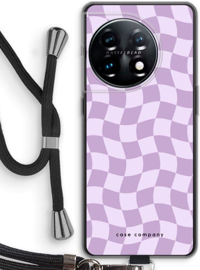 Case Company® - Hoesje met koord geschikt voor OnePlus 11 hoesje met Koord - Grid Paars - Telefoonhoesje met Zwart Koord - Bescherming aan alle Kanten en Over de Schermrand