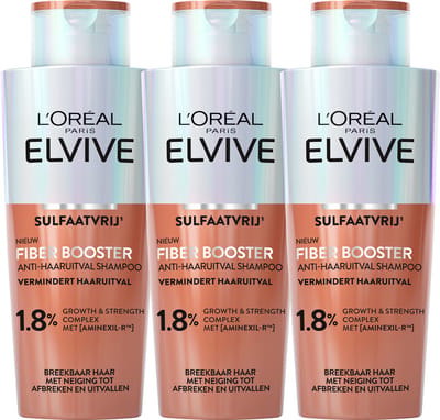 L'Oréal Paris Elvive Fiber Booster Anti-Haaruitval Shampoo - Vermindert haaruitval - Haarverzorging voor breekbaar haar met neiging tot afbreken en uitvallen - Shampoo Voordeelverpakking 3x 200ml