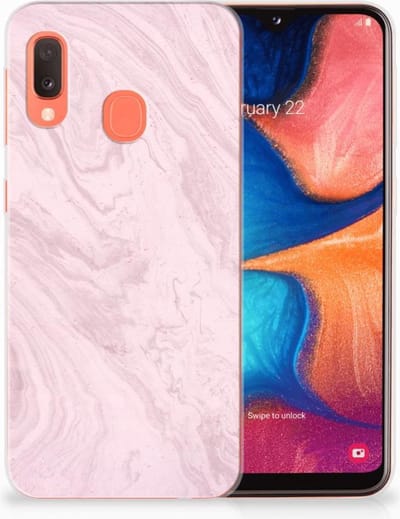 Samsung Galaxy A20e TPU Siliconen Hoesje Marble Pink - Origineel Cadeau Vriendin