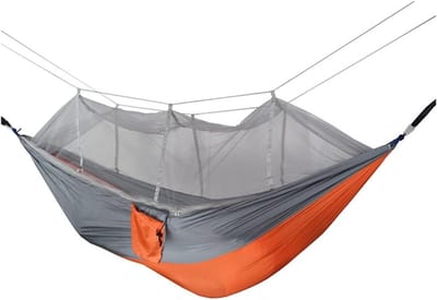 Hangmat Stoel - Schommelstoel Buiten - Ontspannen Buiten - Boomvriendelijke Bandjes - 260x140cm - Oranje Grijs