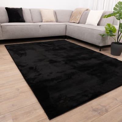 Zwart Tapijt Wasbaar Laagpolig Vloerkleed met Anti Slip Koho Soft Comfort Wasbaar op 30° - 160x160cm- Modern - Woonkamer - Salon - Slaapkamer - Eetkamer