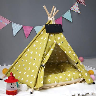 Tente pour animaux de compagnie Teddy VIP Niche pour chien et chat de petite et moyenne taille Niche en toile et bois pour animaux de compagnie S (40 × 40 × 50cm) brown