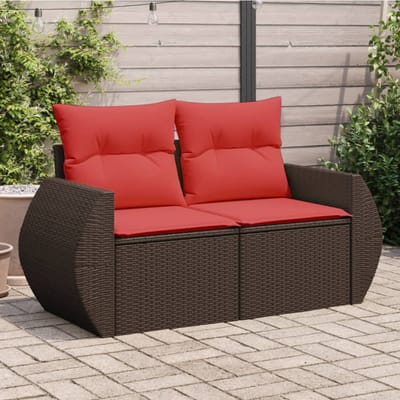 vidaXL - Tuinbank - met - kussens - 2-zits - poly - rattan - bruin