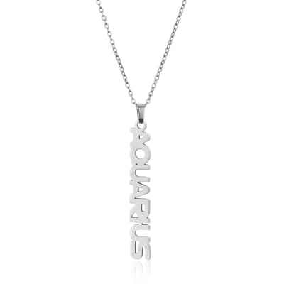 ICYBOY 18K Roestvrije Stalen Ketting Met Zodiac Sterrenbeeld Letters Pendant [Waterman] [45 cm] Silver Plating Stainless Steel Letter Necklace Vertical Horoscope Necklace