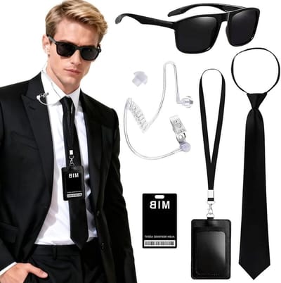 Halloween Kostuumaccessoires voor Mannen, inclusief Zonnebril, Stropdas en Kaarthouder voor Feestjes en Cosplay
