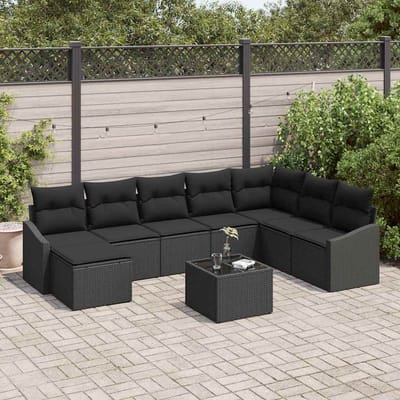 vidaXL - Bankstel - 9 - st - Zwart - poly - rattan
