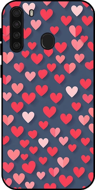 Smartphonica Telefoonhoesje Geschikt voor Samsung Galaxy A21 met Roze en Rode Hartjes Opdruk - TPU Backcover Case With Rosé and Red Heart Design geschikt voor Samsung Galaxy A21