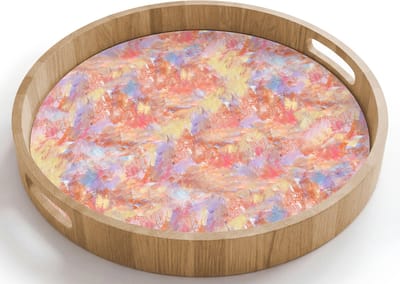 Dienblad rond 40x40 cm - Schootdienblad hout - Abstract - Multi - Kleur - Verf - Borrelplank rechthoek - Plateau houten dienbladen