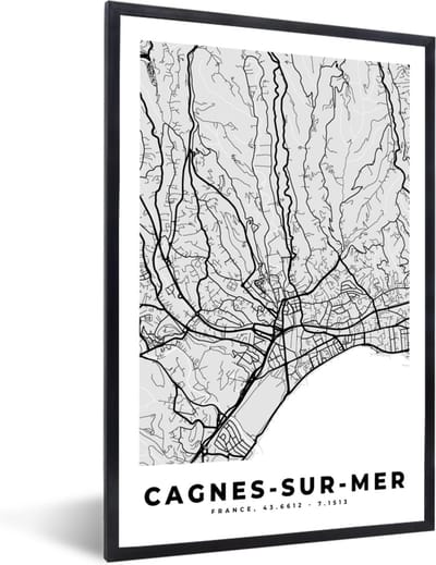 Fotolijst incl. Poster - Stadskaart - Frankrijk - Kaart - Cagnes-sur-Mer - Plattegrond - 40x60 cm - Posterlijst
