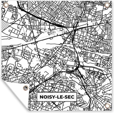 Tuin poster Frankrijk - Plattegrond - Stadskaart - Noisy-le-Sec - Kaart - Zwart wit - 200x200 cm - Tuindoek