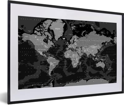 Poster in lijst - Fotolijst 60x40 cm - Posters - Wereldkaart - Rood - Zwart - Kind - Jongetjes - Meid - Posterlijst zwart - Decoratie - Wanddecoratie woonkamer - Muurdecoratie slaapkamer