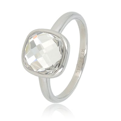 My Bendel - Zilverkleurige Ring met Grote Facet Witte Kristal Glassteen - Zilverkleurige Ring - Witte Facet Kristal Glassteen - met Luxe Cadeauverpakking | Sieraden Voor Dames | Maat 16.00 Mm / Maat 50