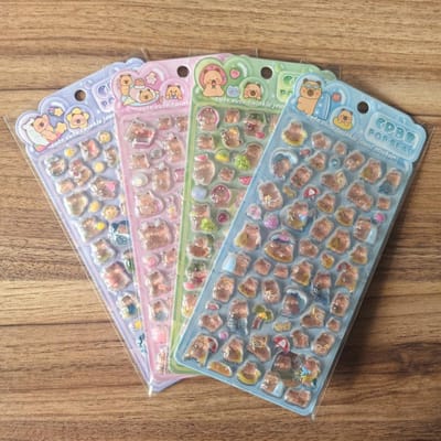 3Dreliëf Capybara Stickers 4 Stuks Set Schattig Dier Decor voor DIY Knutselwerk Notitieboekjes Apparaten Cadeaus white