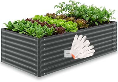 tectake® Verhoogde Plantenbak Blomma - Bloembakken voor buiten Rechthoekig - Inclusief Werkhandschoenen - Verzinkt Staal - Stabiel en Weerbestendig - 200 x 100 x 62 cm - Tuinbed voor Kruiden, Groenten en Bloemen - Antraciet