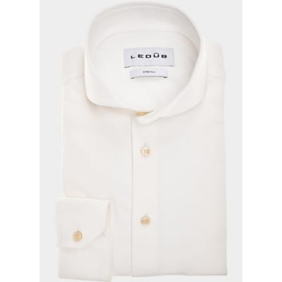 Ledûb Overhemd Wide-Spread Solid Color Stretch Antiekwit / male
