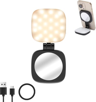 Selfie lamp telefoon - Ingebouwde make-upspiegel - 6*7.2*2.3 cm - 5 helderheidsniveaus en instelbare kleurtemperatuur - inclusief handleiding, oplaadkabel en magnetische ring